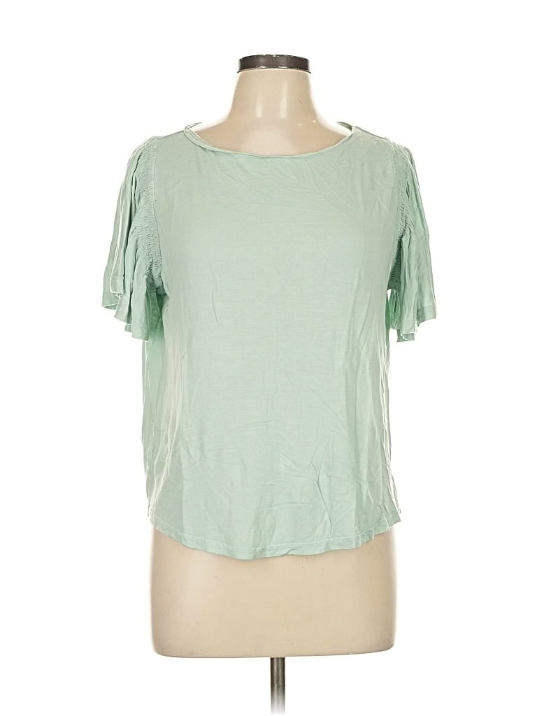 Pre-owned Ann Taylor Loft Outlet Short Sleeve Top Green Cold Shoulder Neckline Tops
