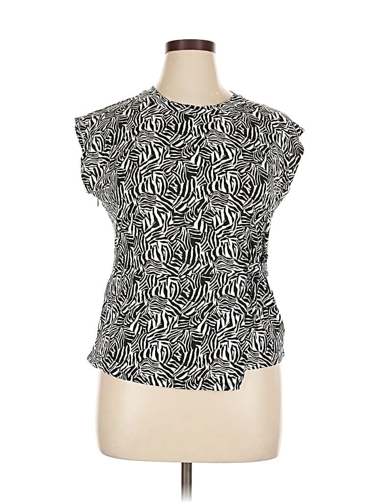 Pre-owned Michael Michael Kors Short Sleeve Top Black Keyhole Neckline Tops