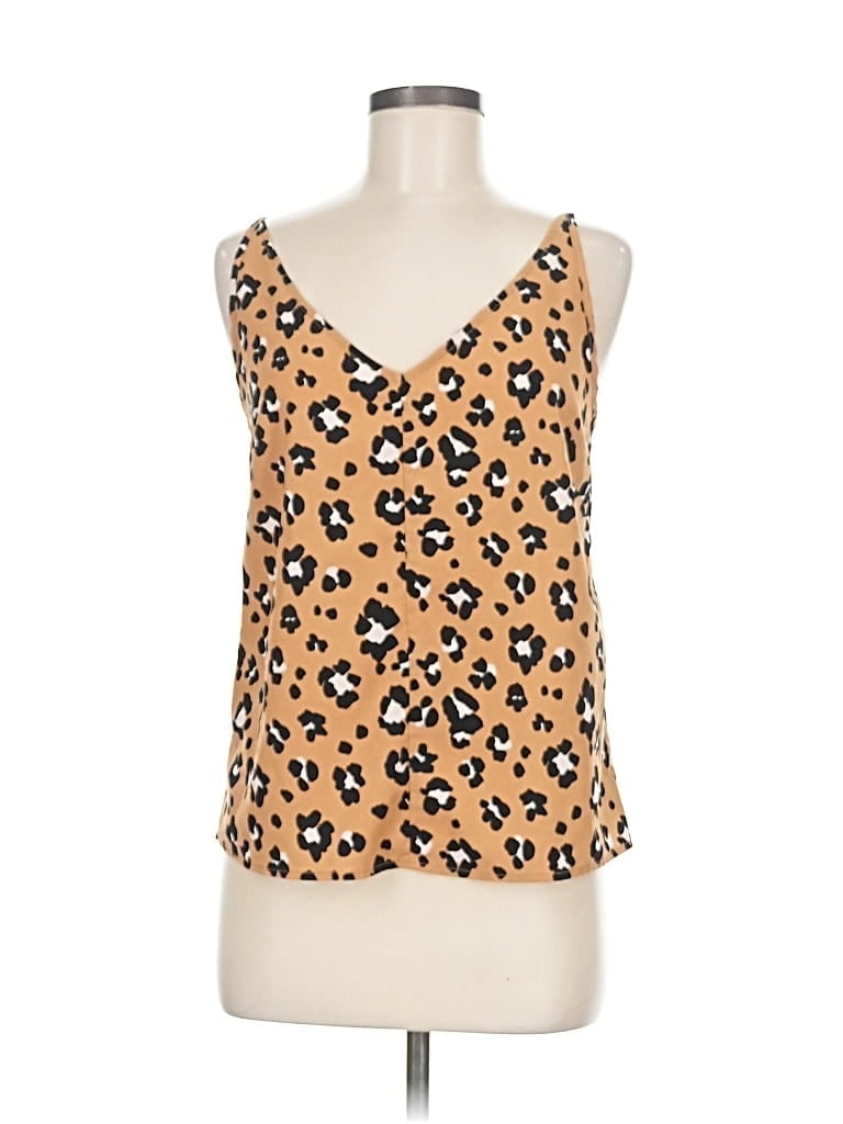 Pre-owned Thakoon Collective Sleeveless Top Tan Animal Print Pattern V-neck Tops In Brown