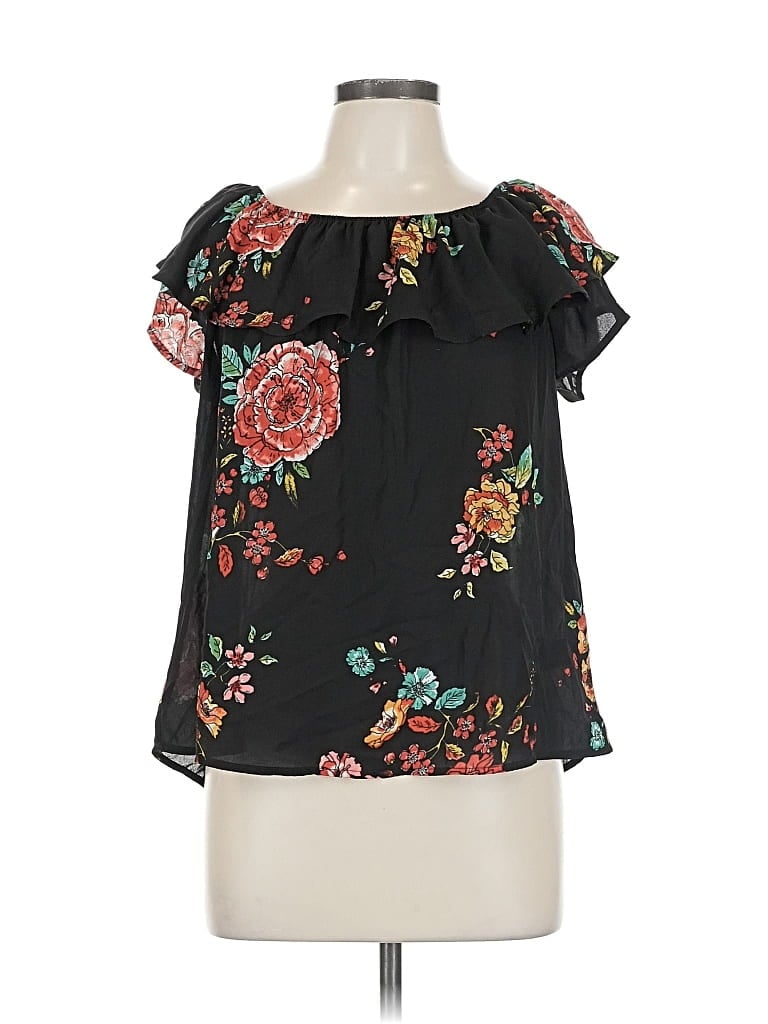 Pre-owned Xhilaration Short Sleeve Blouse In Black