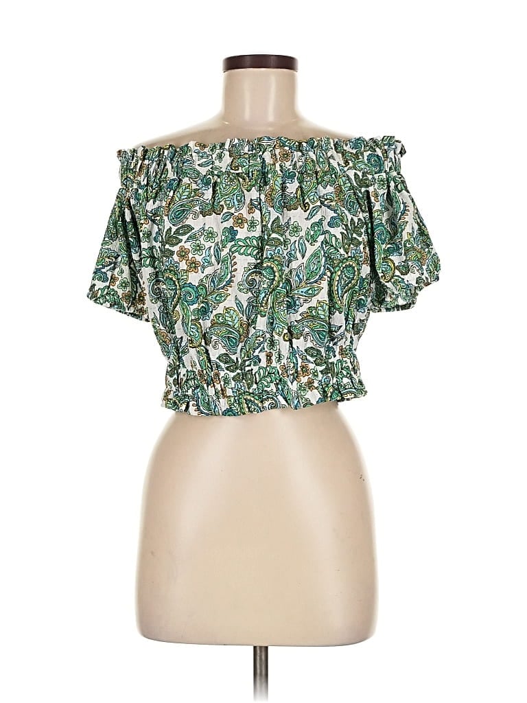 Pre-owned Ann Taylor Loft Short Sleeve Blouse In Green