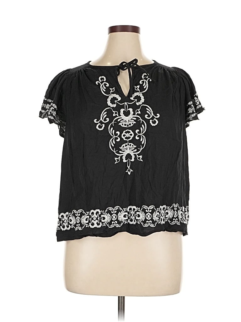 Pre-owned Old Navy Short Sleeve Blouse In Black