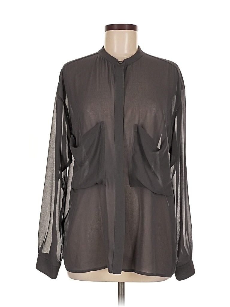 Pre-owned Patterson J. Kincaid Long Sleeve Blouse In Gray