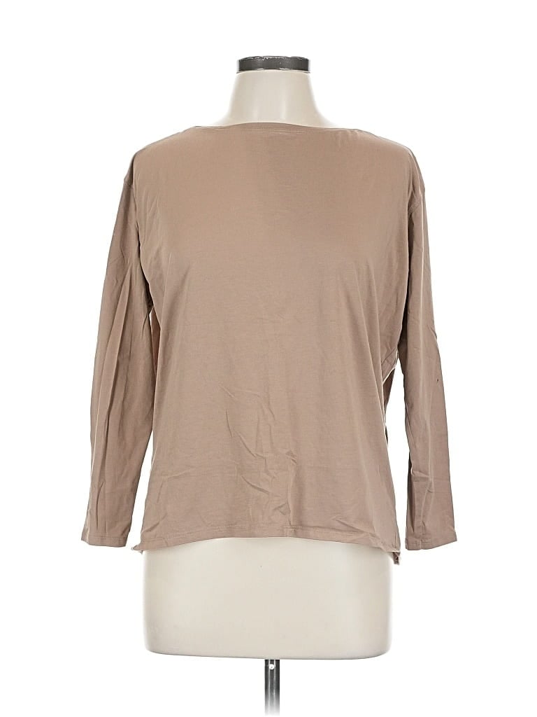 Pre-owned Crz Yoga 3/4 Sleeve Top Tan Boatneck Tops In Brown