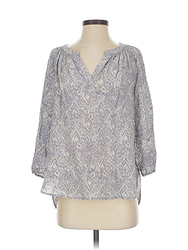 Pre-owned Max Studio 3/4 Sleeve Silk Top Purple Print Pattern V Neck Tops