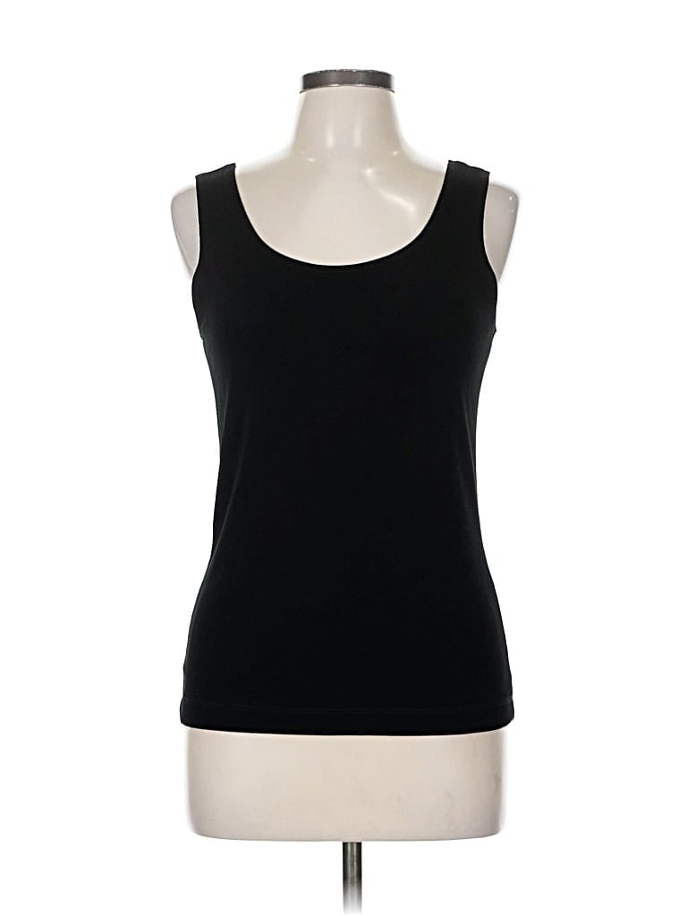 Pre-owned Travelers By Chico's Sleeveless Top Black Solid Pattern Scoop Neck Tops
