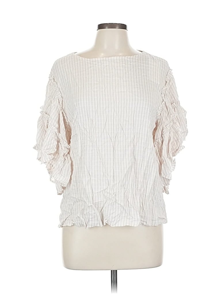 Pre-owned Chelsea & Theodore 3/4 Sleeve Top Ivory Boatneck Tops In White