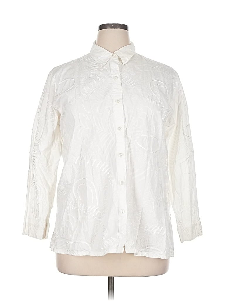 Pre-owned Chico's Design Long Sleeve Button Down Shirt In White