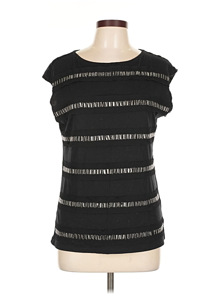 Pre-owned Ann Taylor Short Sleeve Top Black Scoop Neck Tops