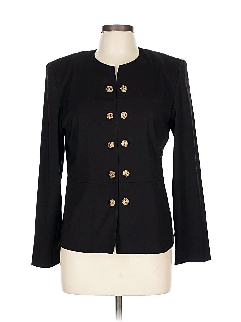 Pre-owned Leslie Fay Long Sleeve Top Black Square Neckline Tops