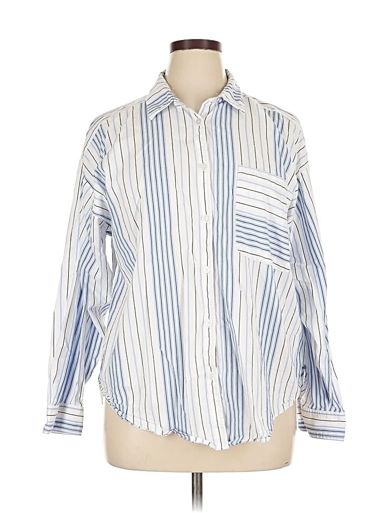 Pre-owned Ann Taylor Loft Outlet Long Sleeve Button Down Shirt In Blue