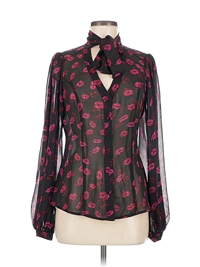 Pre-owned Lipsy London Long Sleeve Blouse In Black