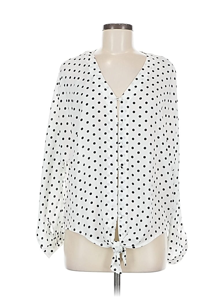 Pre-owned Kori America Long Sleeve Blouse In White