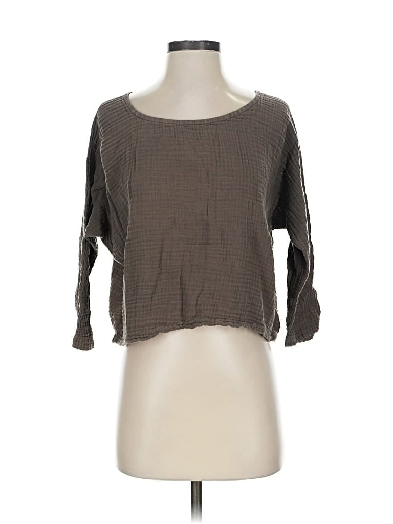 Pre-owned Prairie Underground 3/4 Sleeve Top Gray Square Neckline Tops