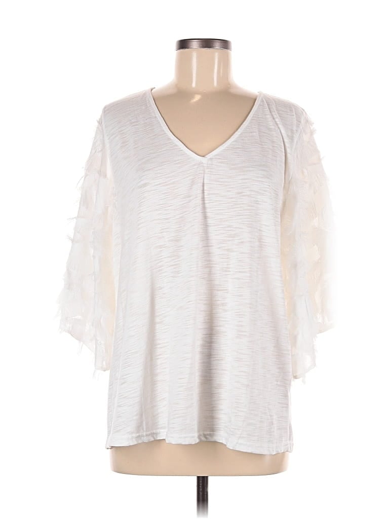 Pre-owned Andthewhy 3/4 Sleeve Top Ivory V Neck Tops In White