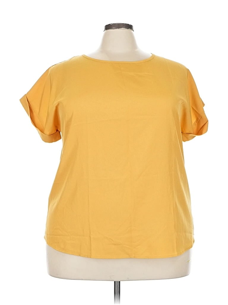Pre-owned Shein Curve Short Sleeve Top Yellow Boatneck Tops