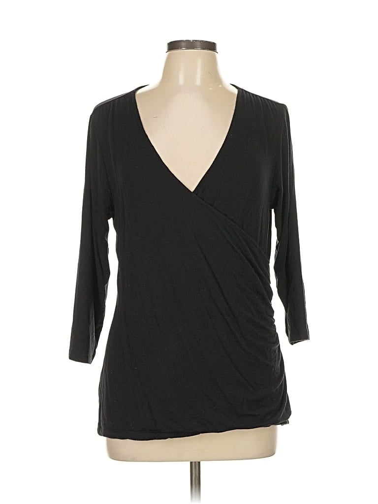 Pre-owned Coldwater Creek 3/4 Sleeve Top Black Plunge Neckline Tops