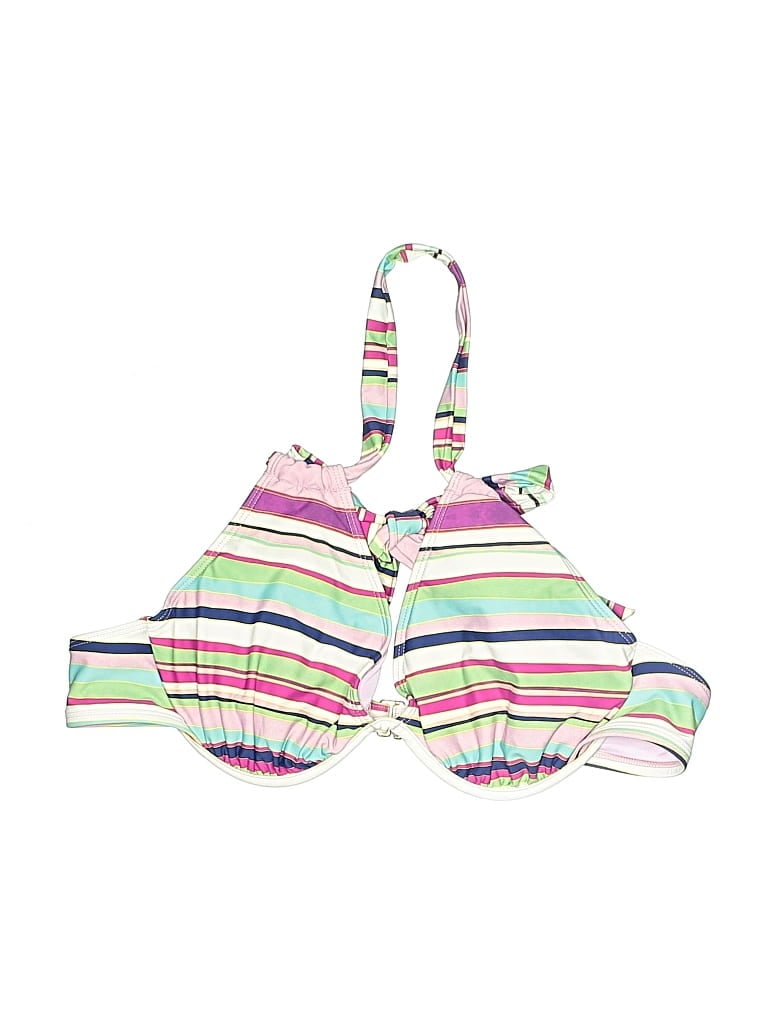 MYNAH Pre-owned Swimsuit Top White Stripes Pattern Swimwear