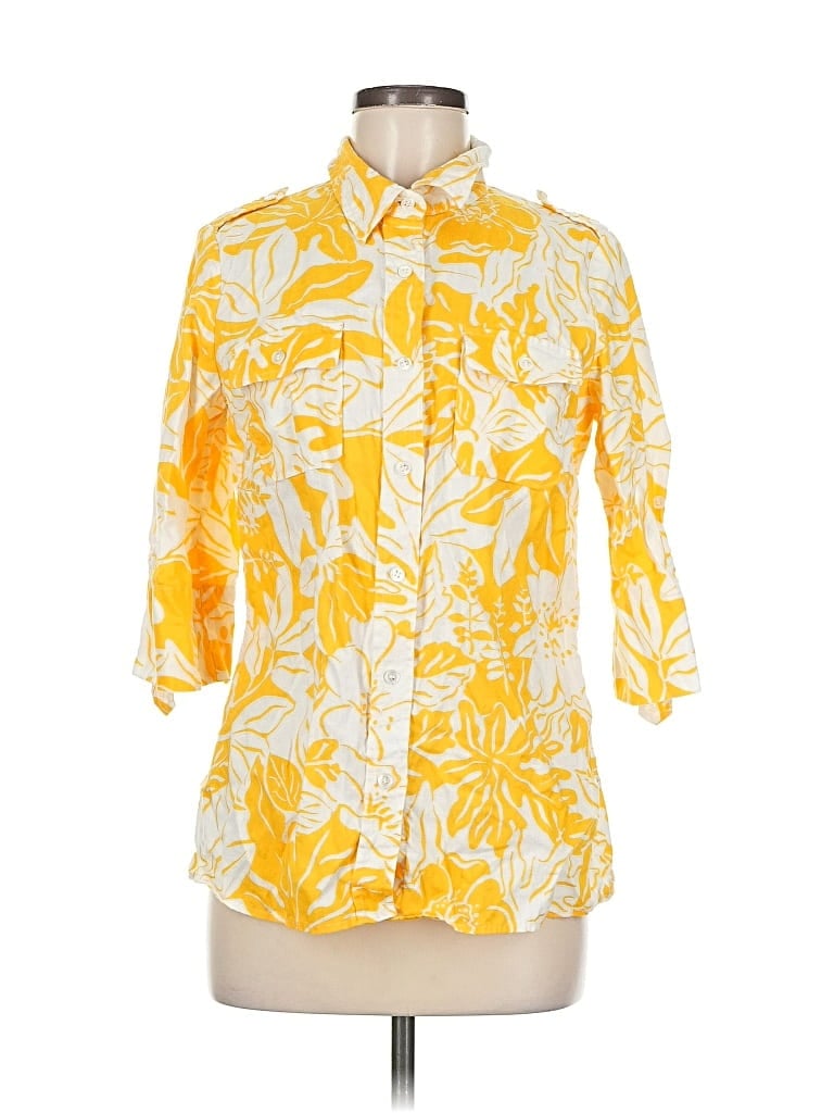 Pre-owned J. Mclaughlin 3/4 Sleeve Button Down Shirt In Yellow