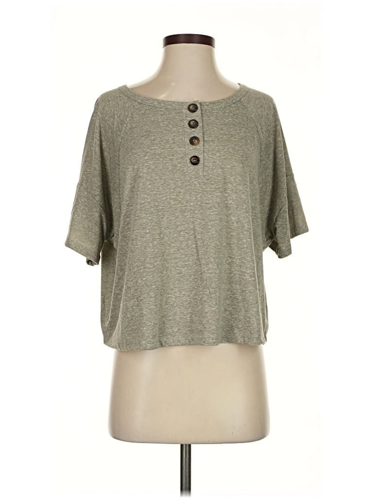 Pre-owned Pink Lily Short Sleeve Henley Shirt In Green