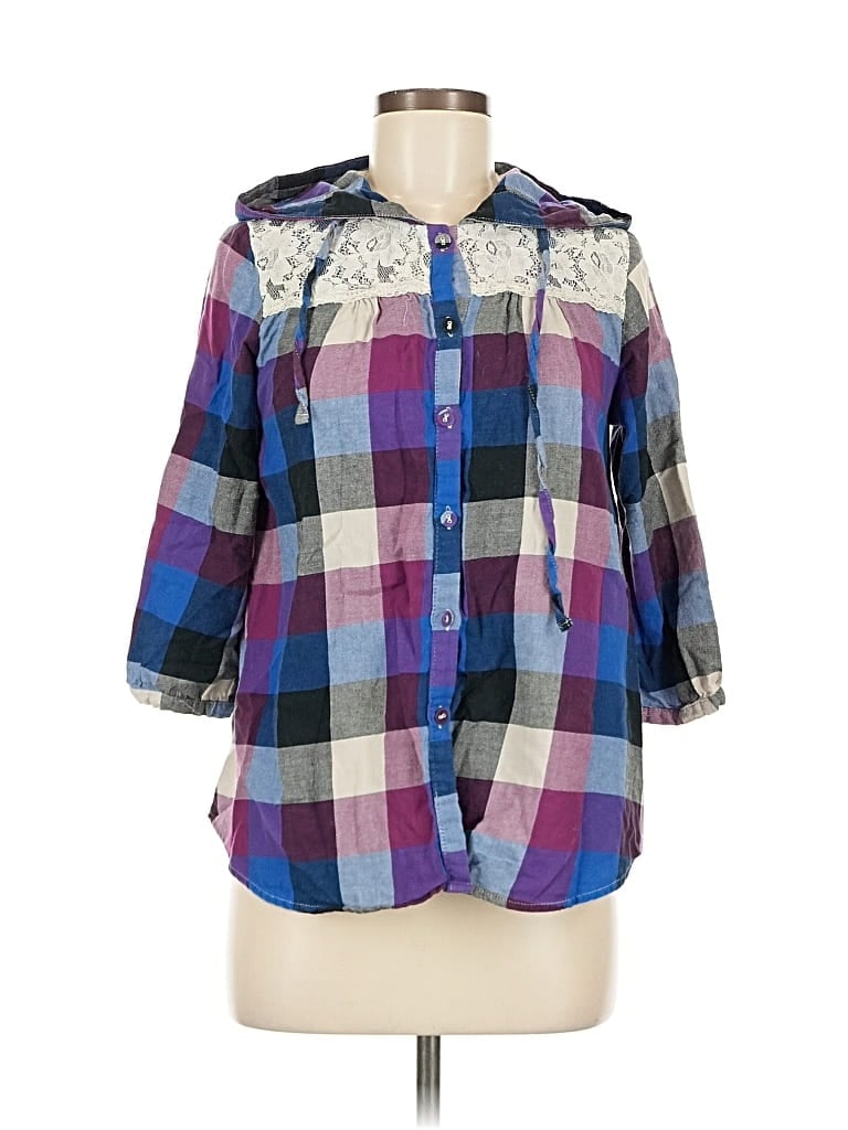 Pre-owned Assorted Brands 3/4 Sleeve Button Down Shirt In Purple