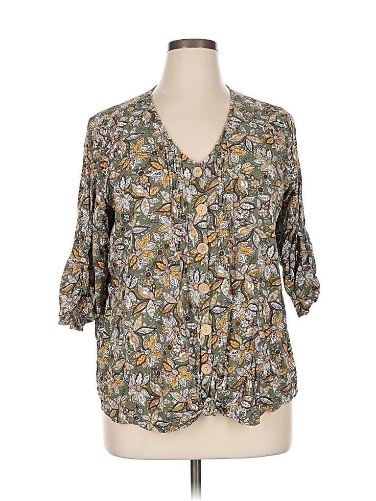 Pre-owned I.n. Studio 3/4 Sleeve Blouse In Gray