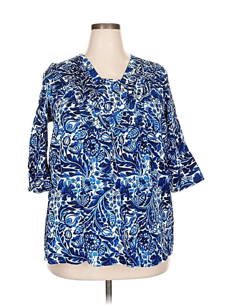 Pre-owned Woman Within 3/4 Sleeve Blouse In Blue