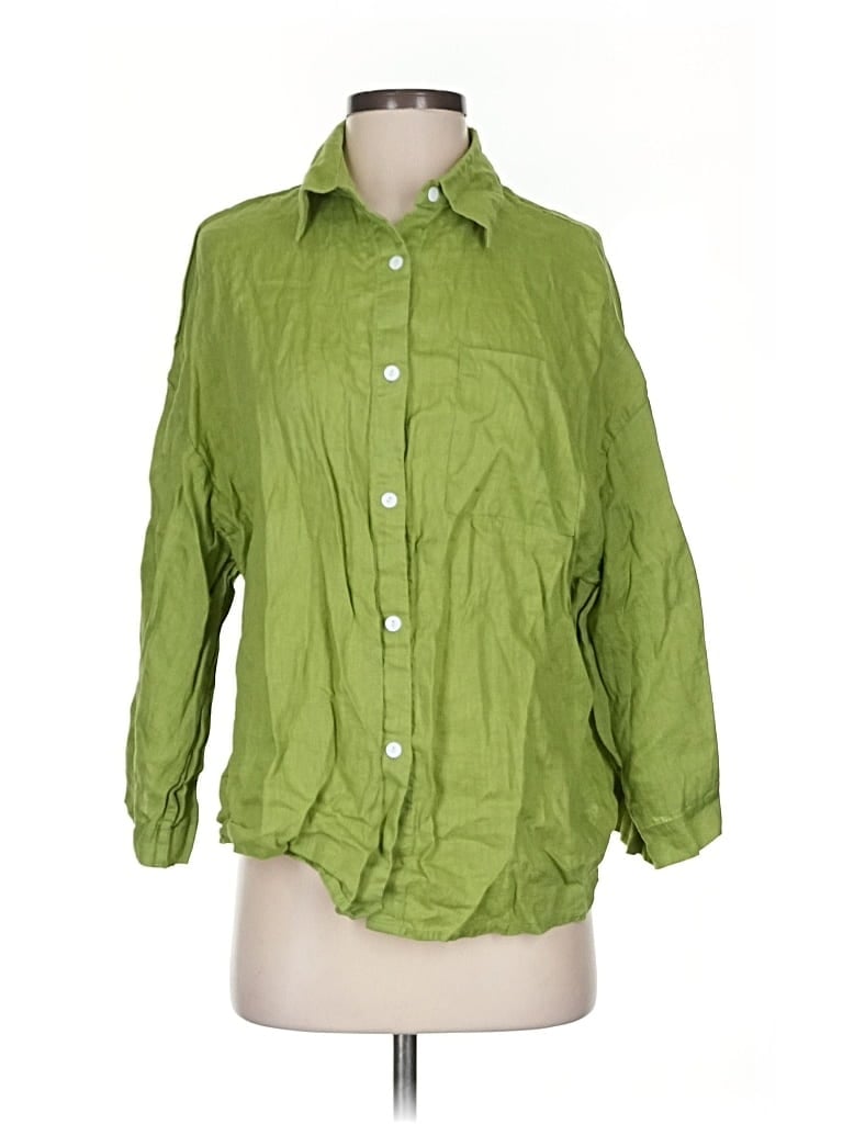 Pre-owned Berlook 3/4 Sleeve Button Down Shirt In Green