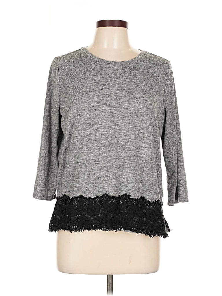 Pre-owned Ann Taylor Loft 3/4 Sleeve Top Gray Crew Neck Tops