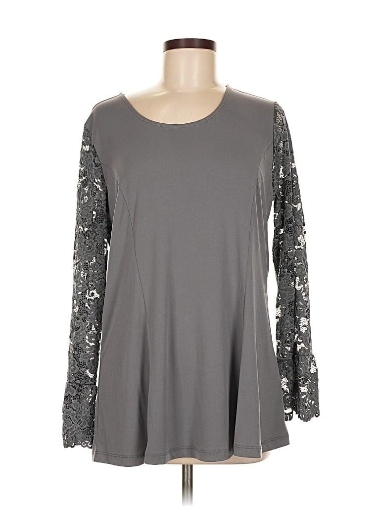 Pre-owned Susan Graver Long Sleeve Top Gray Boatneck Tops