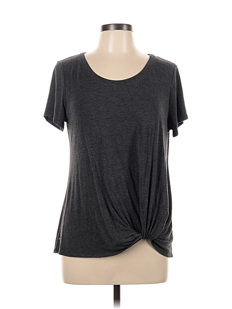 Pre-owned Nine Britton Short Sleeve Top Gray Keyhole Neckline Tops