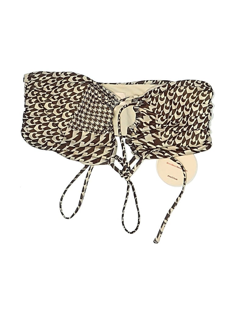 Camila Coelho Swimsuit Top Gold Houndstooth Pattern Swimwear In Brown