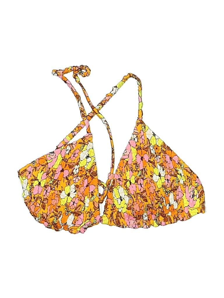 Pre-owned Xhilaration Swimsuit Top Yellow Floral Pattern Swimwear