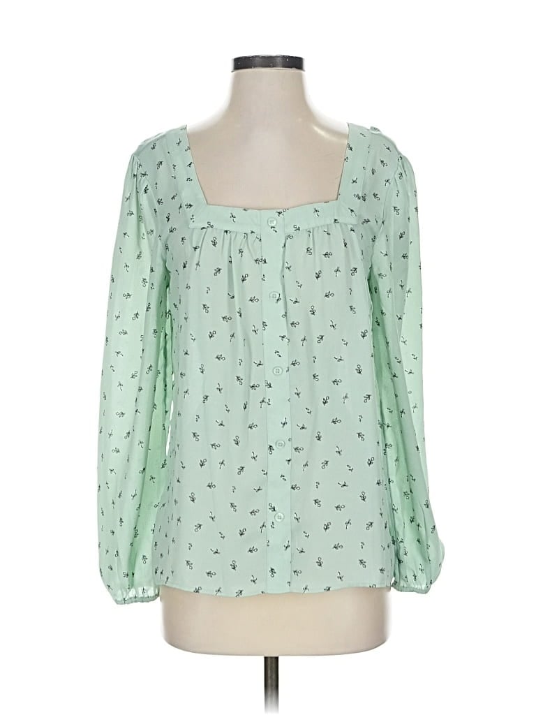 Pre-owned Ann Taylor Loft Outlet Long Sleeve Blouse In Green
