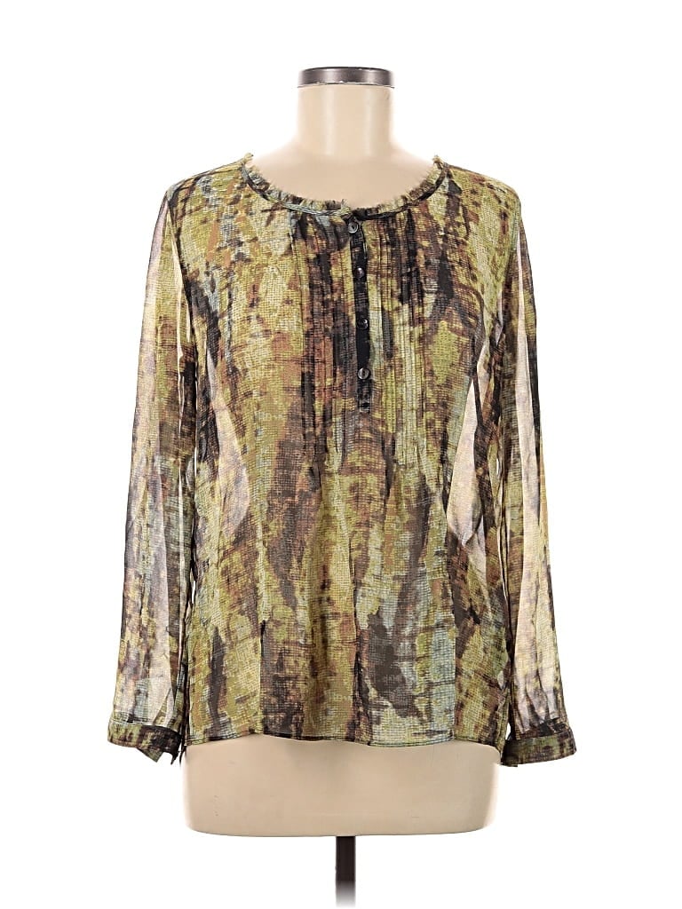 Pre-owned Nic + Zoe Long Sleeve Blouse In Gold
