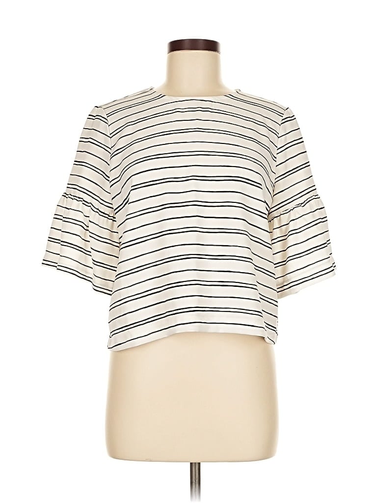 Pre-owned Who What Wear Short Sleeve Top Ivory Mock Neckline Tops In White