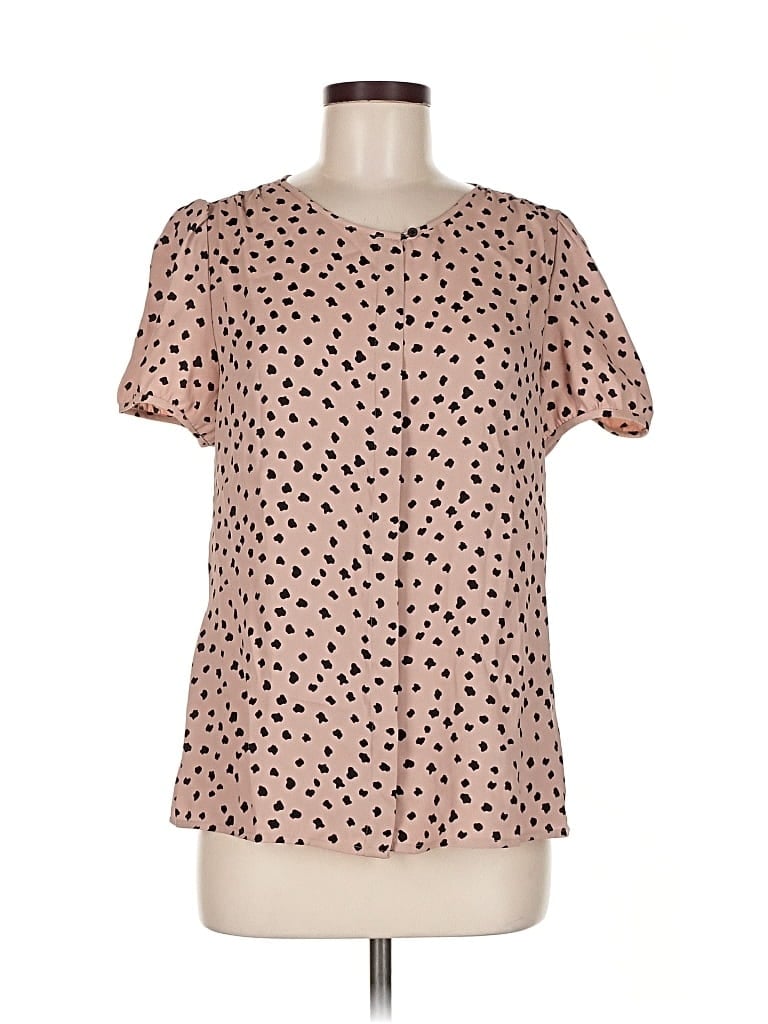 Pre-owned Ann Taylor Loft Short Sleeve Top Tan Square Neckline Tops In Brown