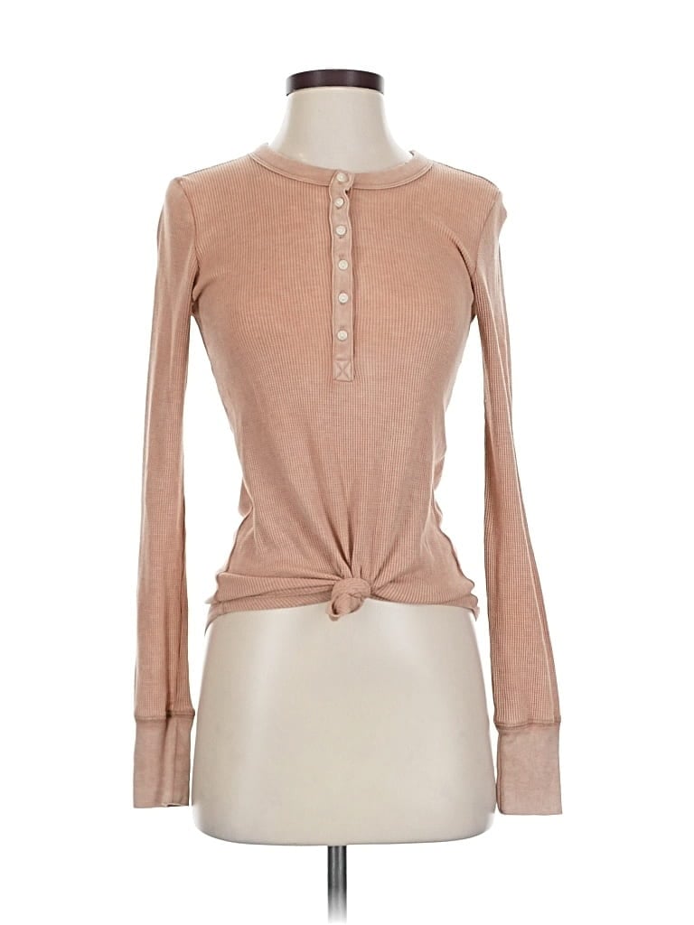 Pre-owned Aerie Long Sleeve Henley Shirt In Brown