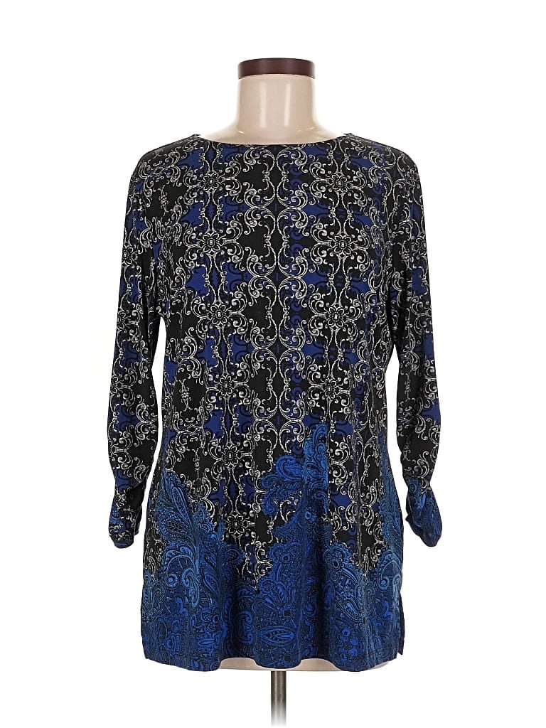 Pre-owned Susan Graver Long Sleeve Blouse In Blue