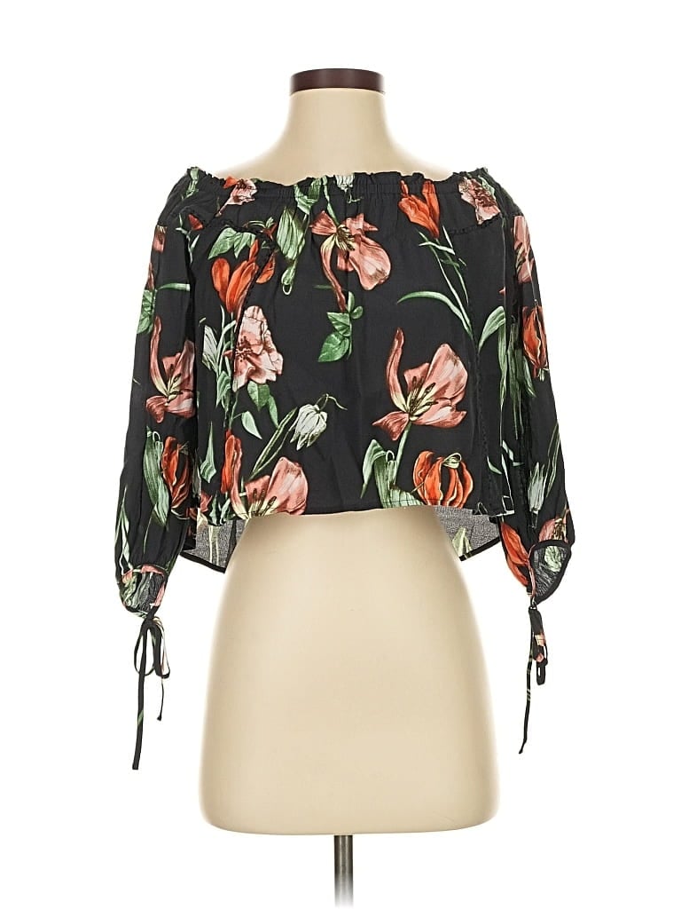 Pre-owned Astr 3/4 Sleeve Blouse In Black