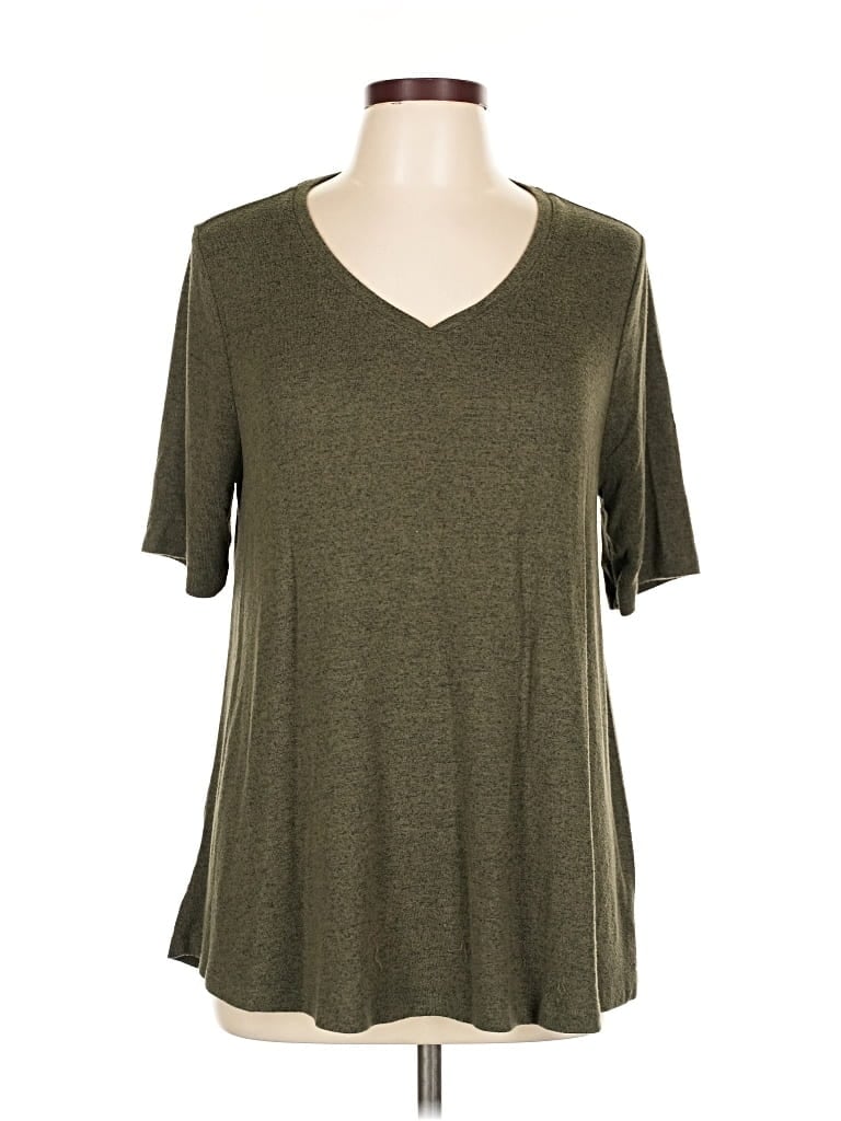 Pre-owned Lane Bryant Short Sleeve Top Green V Neck Tops
