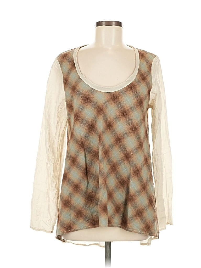 Pre-owned Cp Shades Long Sleeve Top Brown Square Neckline Tops