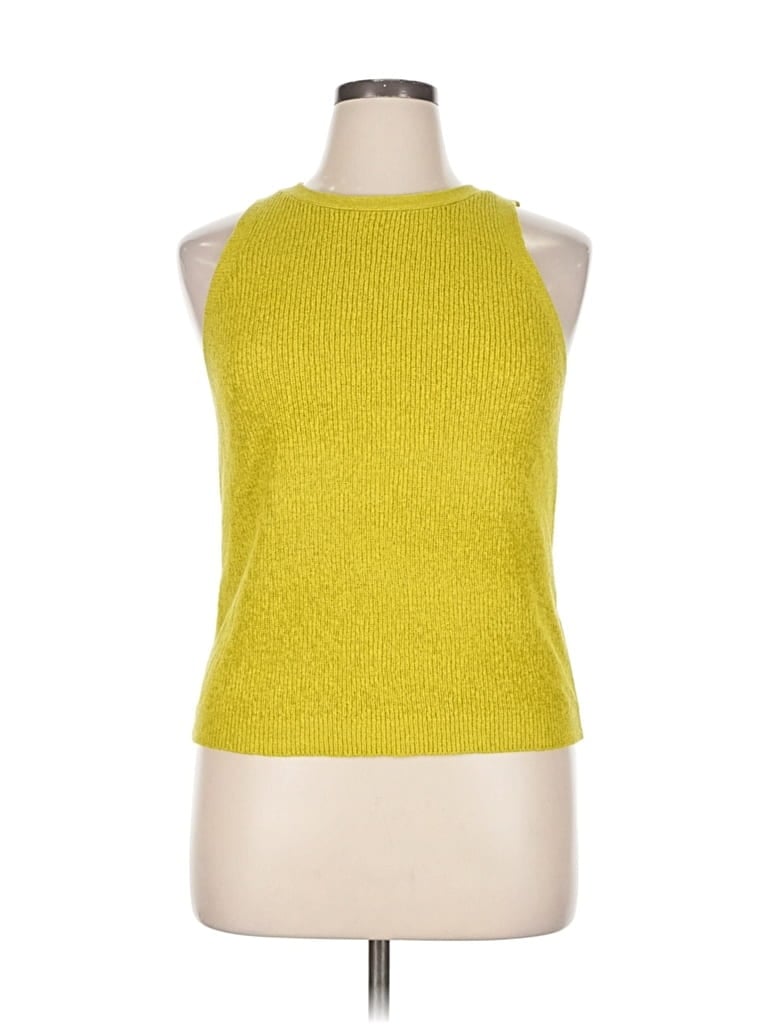 Pre-owned Calvin Klein Tank Top Yellow Halter Neckline Tops