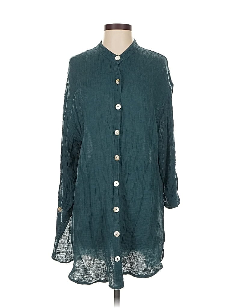 Pre-owned Assorted Brands 3/4 Sleeve Button Down Shirt In Blue