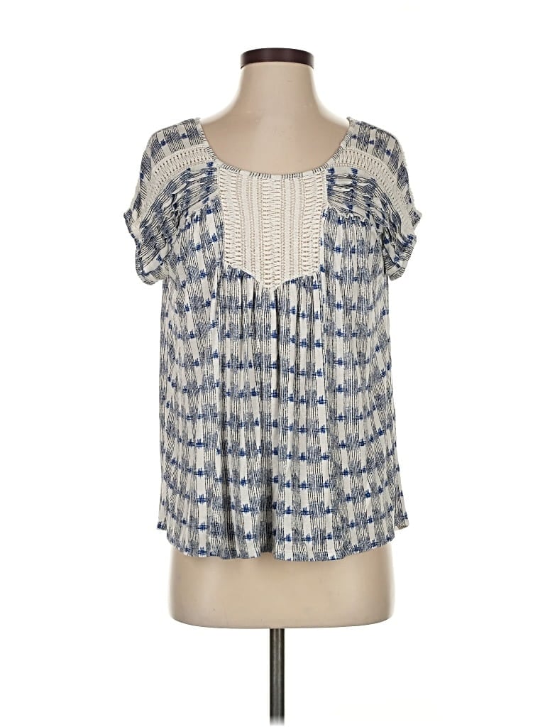 Pre-owned Lucky Brand Short Sleeve Blouse In Blue