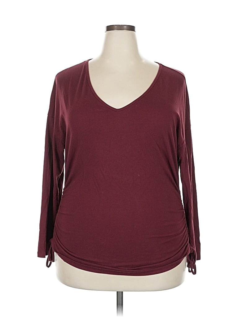 Pre-owned Shein Curve Long Sleeve Top Burgundy V Neck Tops