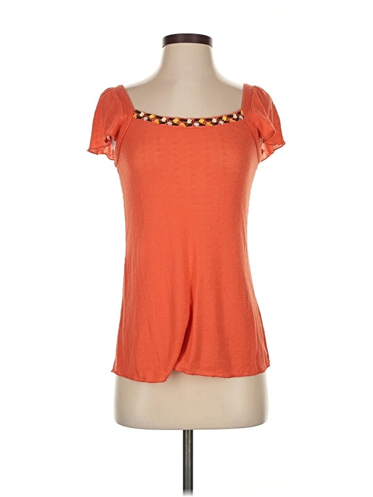 Pre-owned Deletta Short Sleeve Top Orange Sweetheart Neckline Tops