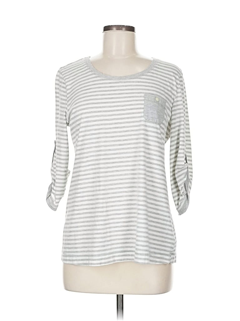 Pre-owned Carole Hochman 3/4 Sleeve Top Silver Boatneck Tops
