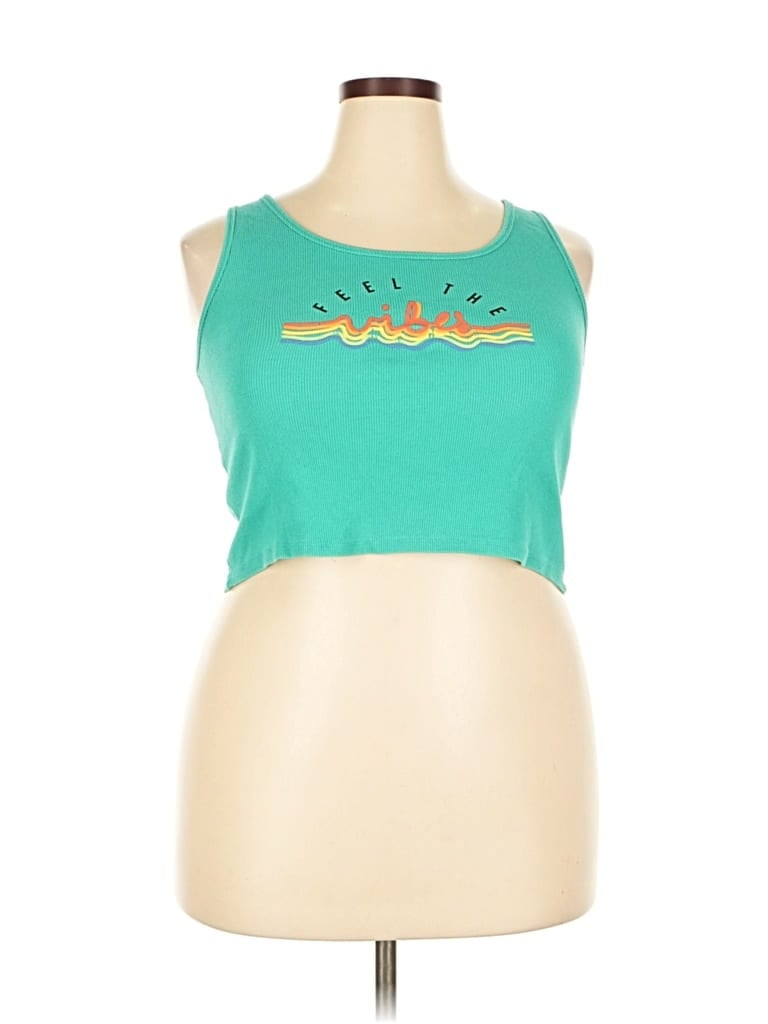 Pre-owned Mighty Fine Tank Top Green Halter Neckline Tops