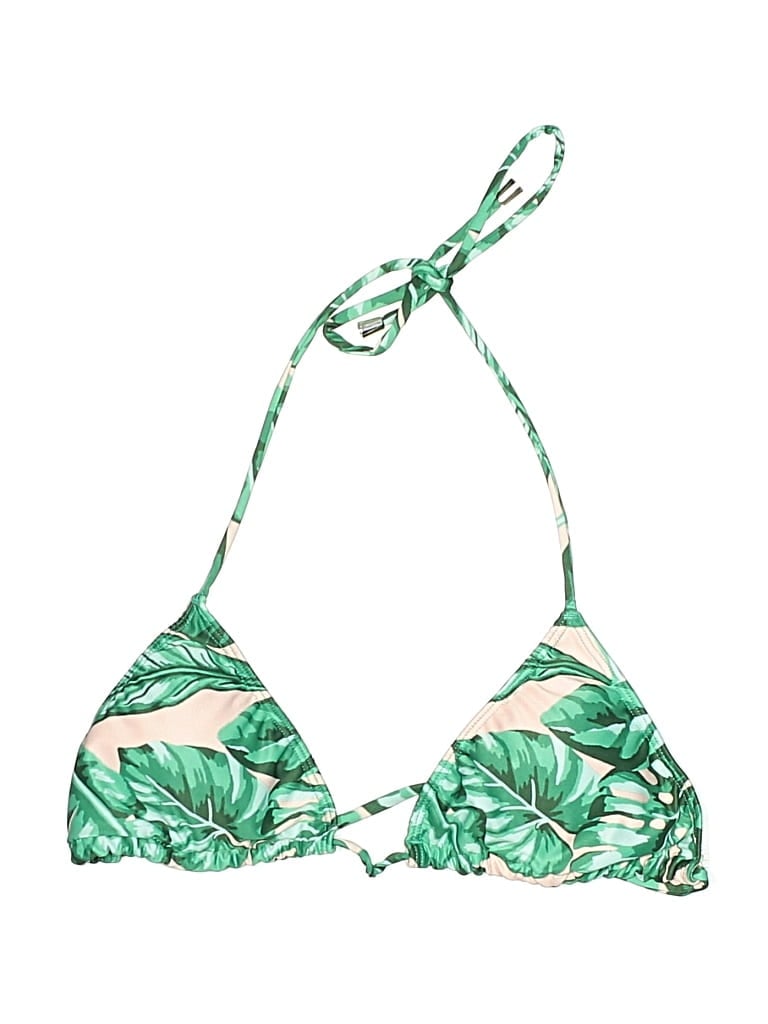 Pre-owned Watercolors By Kenny Flowers Swimsuit Top Green Tropical Pattern Swimwear